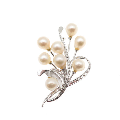 925 Sterling Silver Antique Japan Real Akoya Pearl Floral Pin Brooch