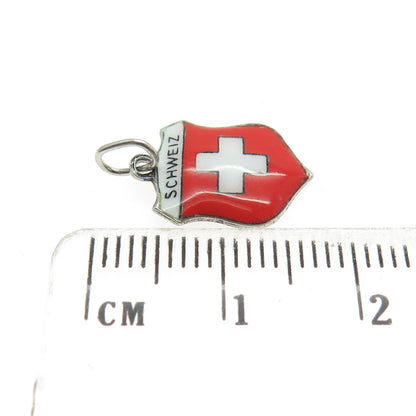 800 Silver Vintage Enamel Switzerland Flag Minimalist Charm Pendant