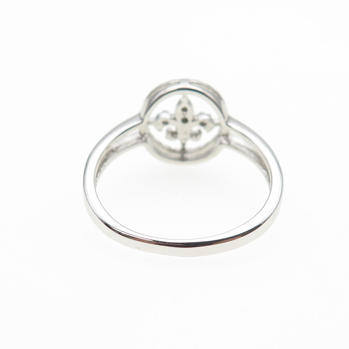 925 Sterling Silver Real Round-Cut Diamond Fleur de Lis Ring Size 7