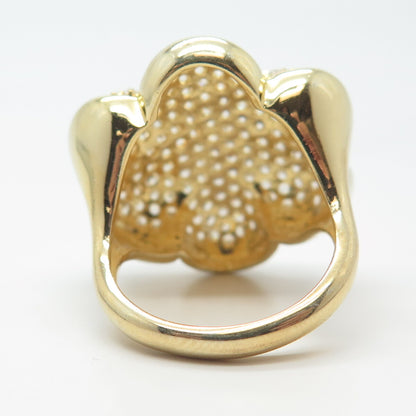 925 Sterling Silver Gold Plated Pave C Z Wide Ring Size 7.25