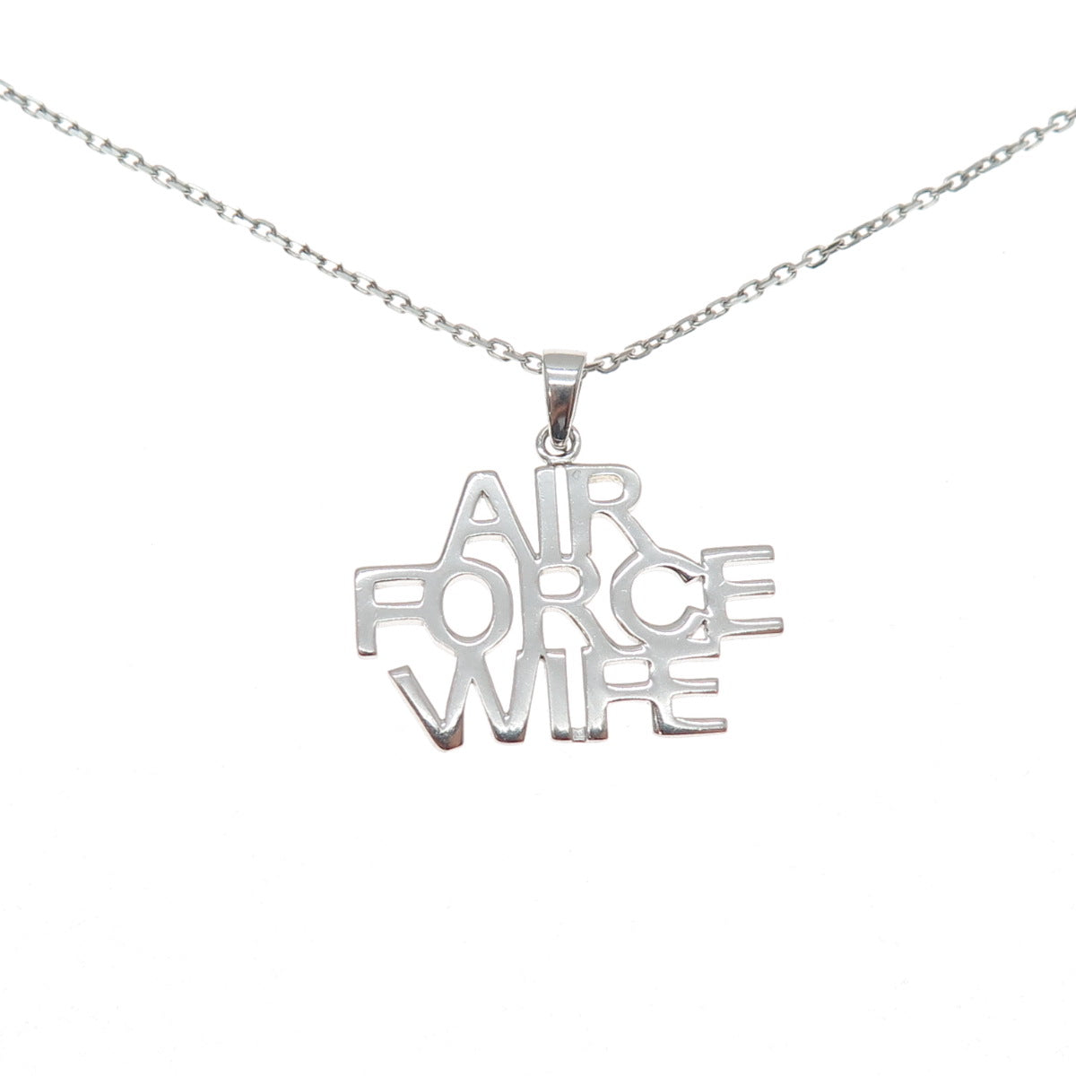 925 Sterling Silver Air Force Wife Pendant Cable Chain Necklace 18"