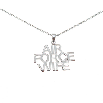 925 Sterling Silver Air Force Wife Pendant Cable Chain Necklace 18"