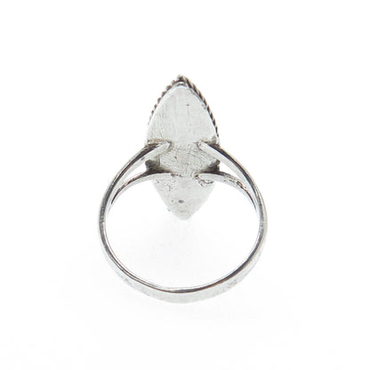 925 Sterling Silver Vintage Southwestern Turquoise Inlay Oxidized Ring Size 5.5