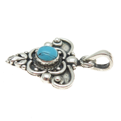 925 Sterling Silver Vintage Real Turquoise Gem Butterfly Boho / Ethnic Pendant