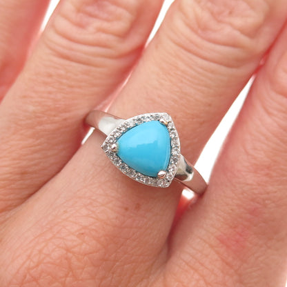 Chuck Clemency 925 Sterling Silver Real Turquoise & White Topaz Ring Size 8