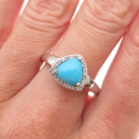 Chuck Clemency 925 Sterling Silver Real Turquoise & White Topaz Ring Size 8