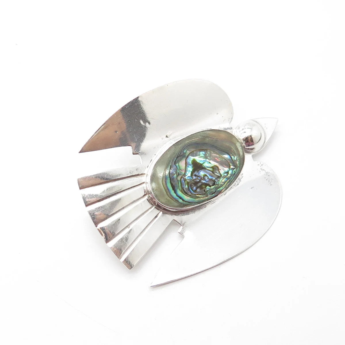 925 Sterling Silver Vintage Mexico Real Cabochon Abalone Shell Bird Pin Brooch