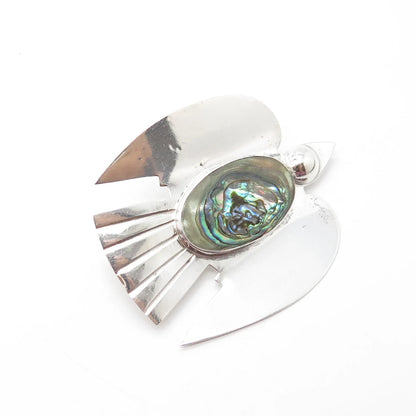 925 Sterling Silver Vintage Mexico Real Cabochon Abalone Shell Bird Pin Brooch
