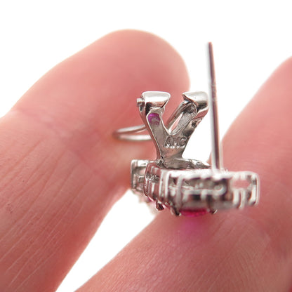 925 Sterling Silver Lab-Created Ruby & C Z Bohemian Omega Back Earrings