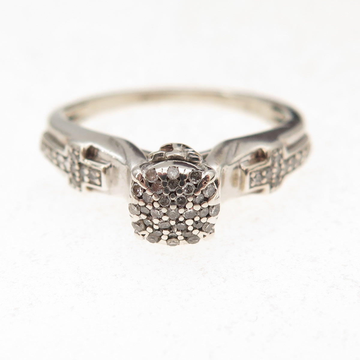 925 Sterling Silver Real Round-Cut Diamond Cross Engagement Ring Size 6