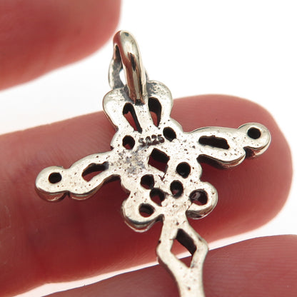 925 Sterling Silver Vintage Cross Oxidized Slide Charm Pendant