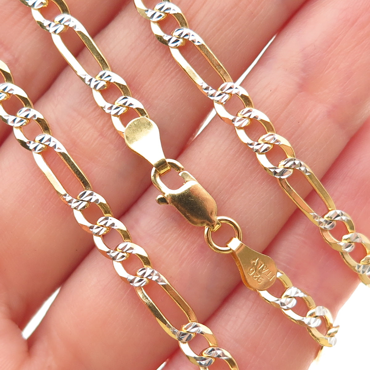 P. Lux Sterling Silver Gold Plated Italy Diamond-Cut Figaro Chain Necklace 22"
