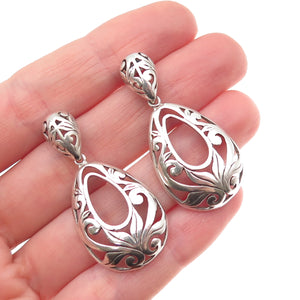 925 Sterling Silver Vintage Modernist Floral Teardrop Dangle Earrings