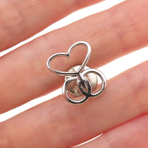 Dieges & Clust 925 Sterling Silver Vintage Unity Heart Cross Tie Tack Lapel Pin