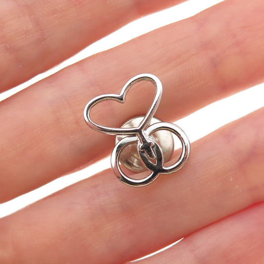 Dieges & Clust 925 Sterling Silver Vintage Unity Heart Cross Tie Tack Lapel Pin