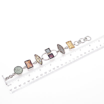 925 Sterling Silver Vintage Dichroic Glass Modernist Heavy 66.3g Bracelet 7-7.5"