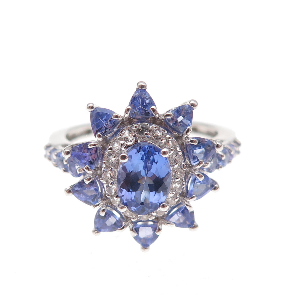 Chuck Clemency 925 Sterling Silver Real Tanzanite & White Topaz Ring Size 8.25