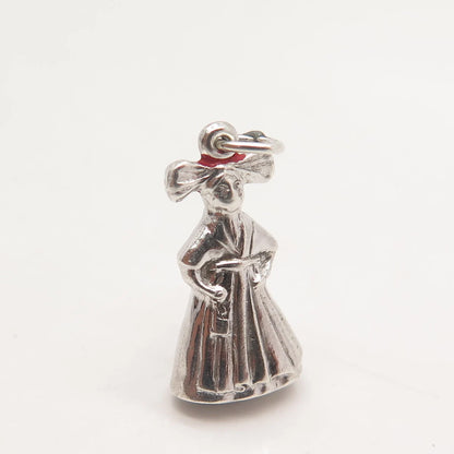 925 Sterling Silver Vintage Enamel Woman in a Kimono Charm Pendant