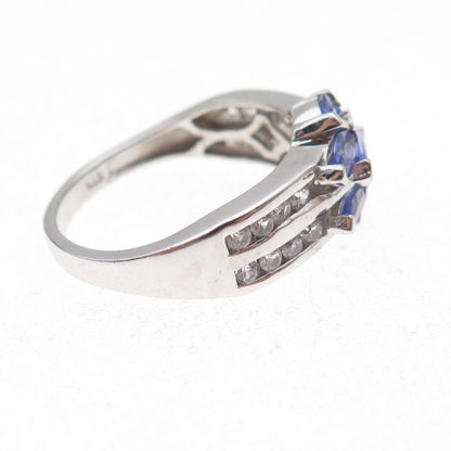 Chuck Clemency 925 Sterling Silver Real Tanzanite & White Topaz Ring Size 8