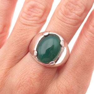 925 Sterling Silver Vintage Real Green Onyx Oxidized Ring Size 11.5