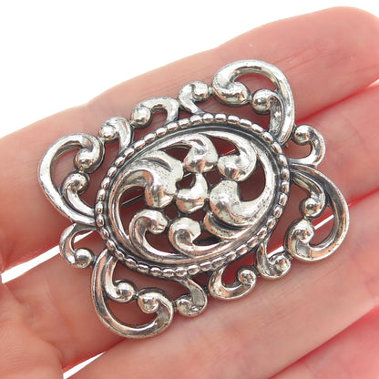 DANECRAFT 925 Sterling Silver Vintage Floral Oxidized Pin Brooch
