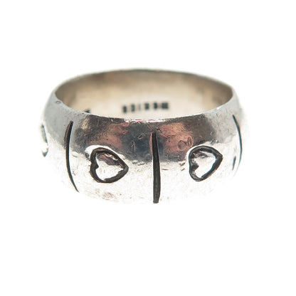 925 Sterling Silver Vintage Mexico Heart Band Ring Size 7.75
