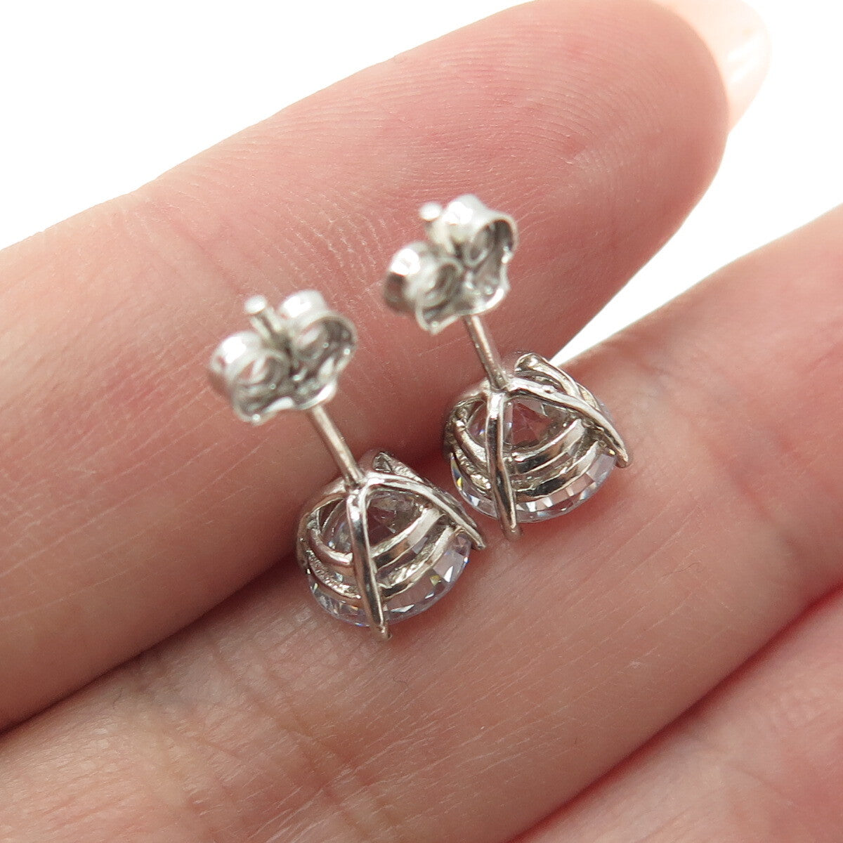 925 Sterling Silver Round-Cut C Z Stud Earrings