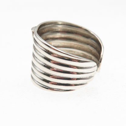 Leon 925 Sterling Silver Vintage Modernist Ribbed Adjustable Ring Size 7.25