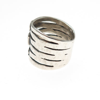 925 Sterling Silver Vintage Tourmaline Spiral & Flower Oxidized Ring Size 7.25
