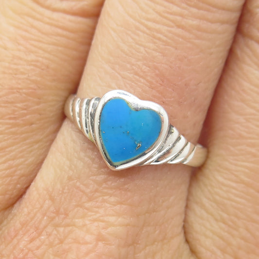 925 Sterling Silver Vintage Real Morenci Turquoise Heart Ring Size 8.25
