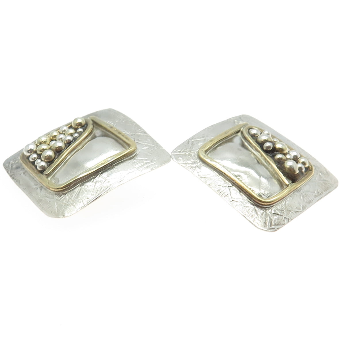 WILLIAM DE LILLO Vintage 925 Sterling Silver 2-Tone Modernist Clip On Earrings