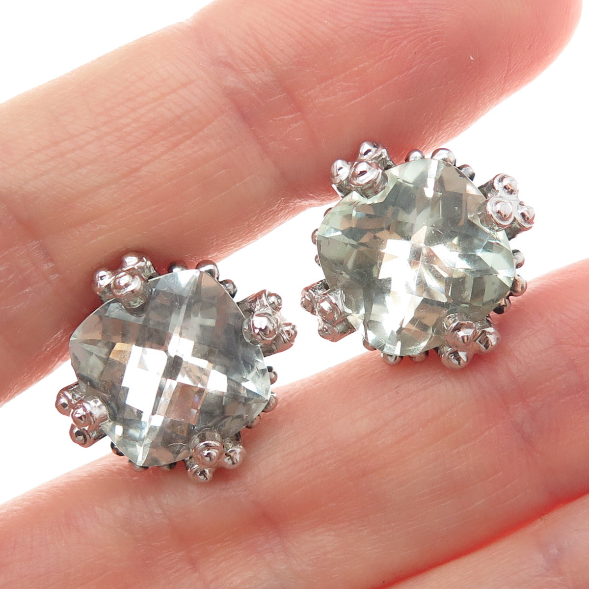 FADI 925 Sterling Silver Real Light Blue Topaz Granulated Earrings