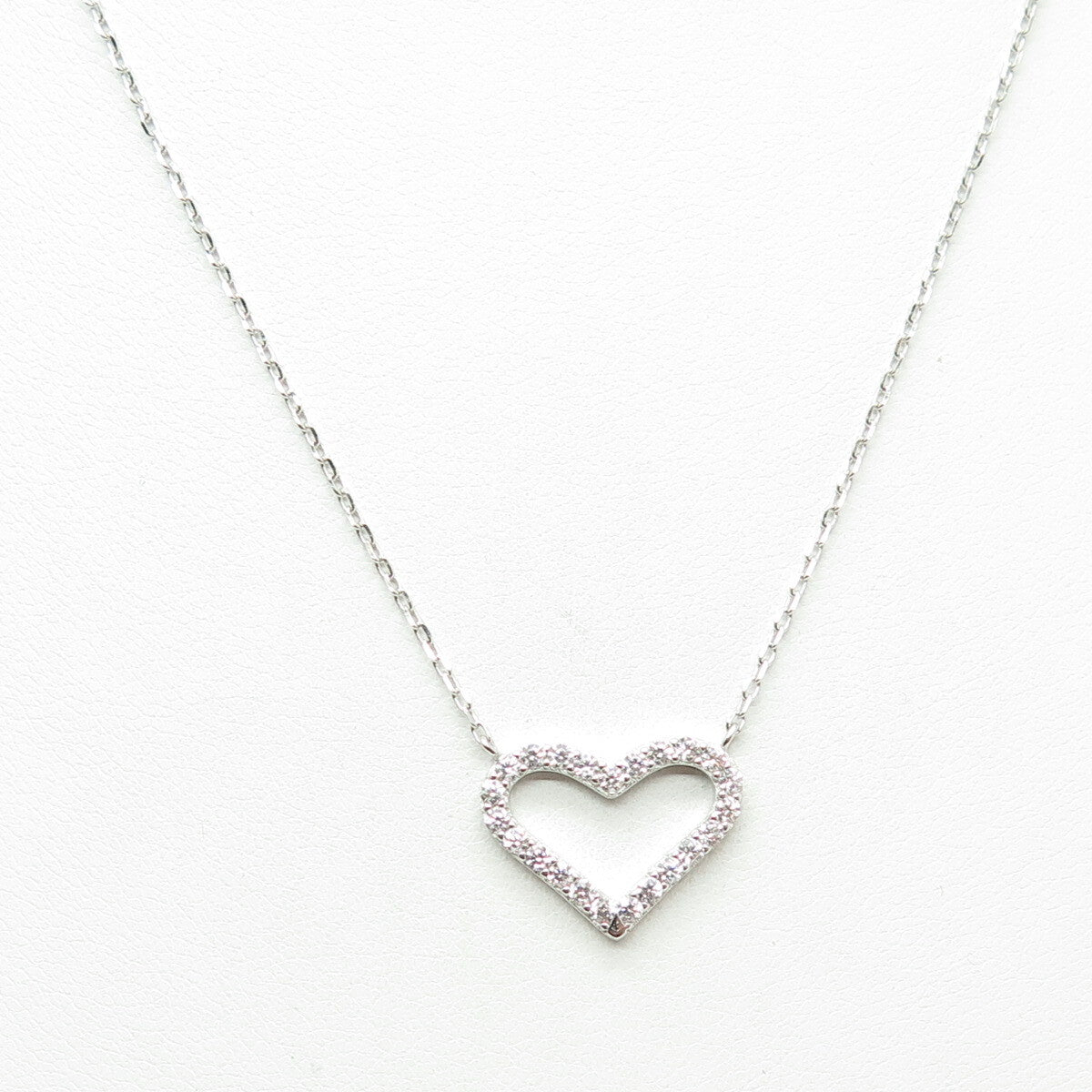 HAN 925 Sterling Silver Round-Cut Shaped C Z Heart Cable Chain Necklace 16-18"