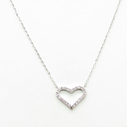 HAN 925 Sterling Silver Round-Cut Shaped C Z Heart Cable Chain Necklace 16-18"