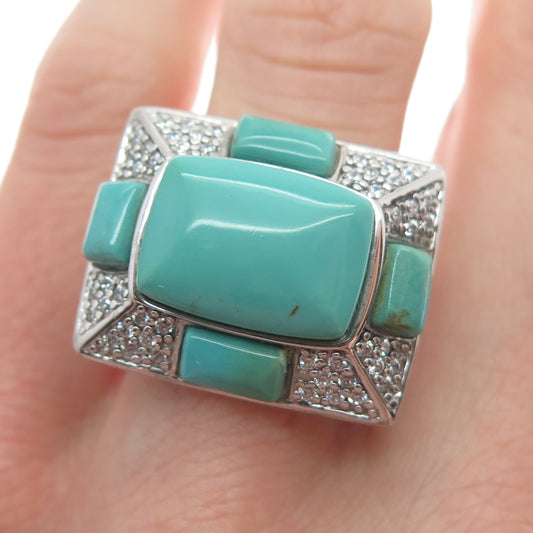 FADI 925 Sterling Silver Real Lone Mountain Turquoise & C Z Ring Size 6.5