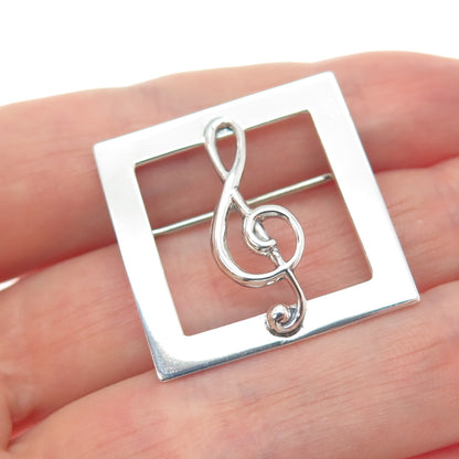 BEAU 925 Sterling Silver Vintage Treble Clef Music Note Pin Brooch