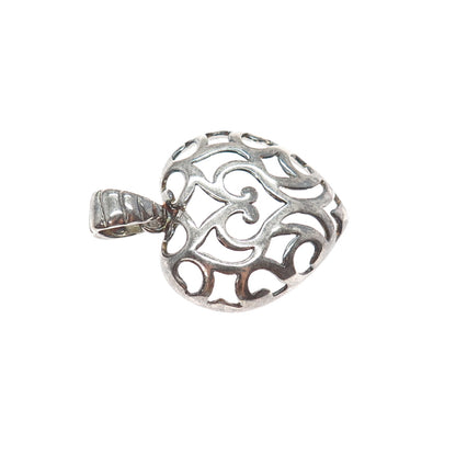 MILOR 925 Sterling Silver Vintage Italy Ornate Heart Oxidized Charm Pendant