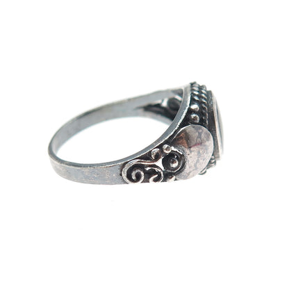 925 Sterling Silver Vintage Real Black Onyx Crescent Oxidized Ring Size 8.75