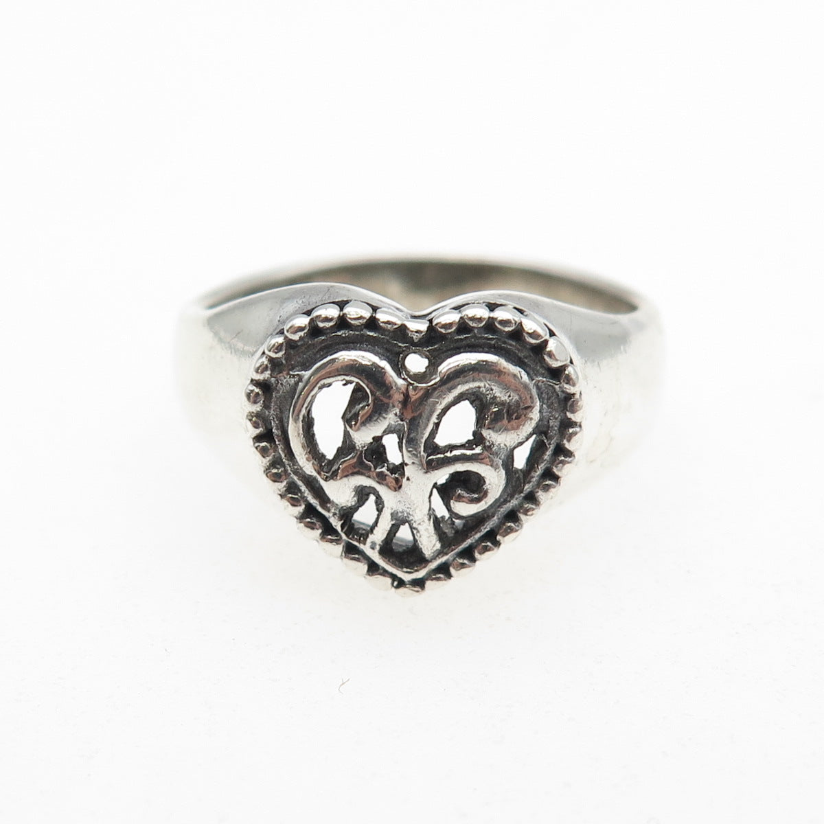 CHARLES WINSTON 925 Sterling Silver Vintage Heart Oxidized Ring Size 8.25