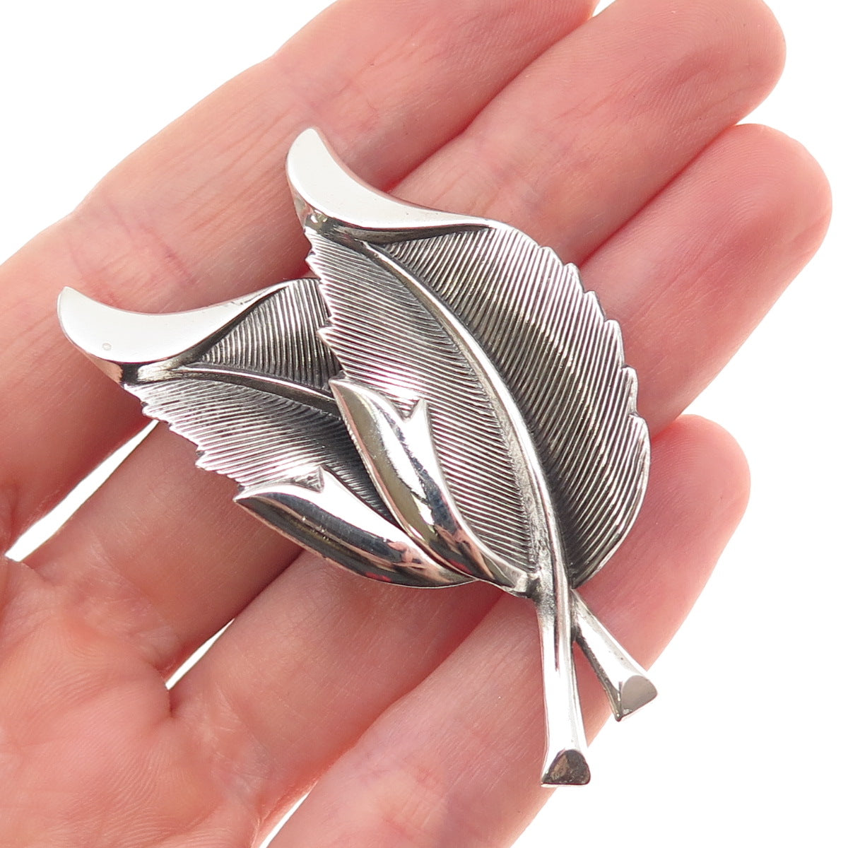 Beau 925 Sterling Silver Vintage Floral Leaf Oxidized Pin Brooch