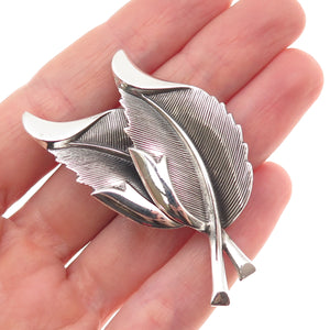 Beau 925 Sterling Silver Vintage Floral Leaf Oxidized Pin Brooch