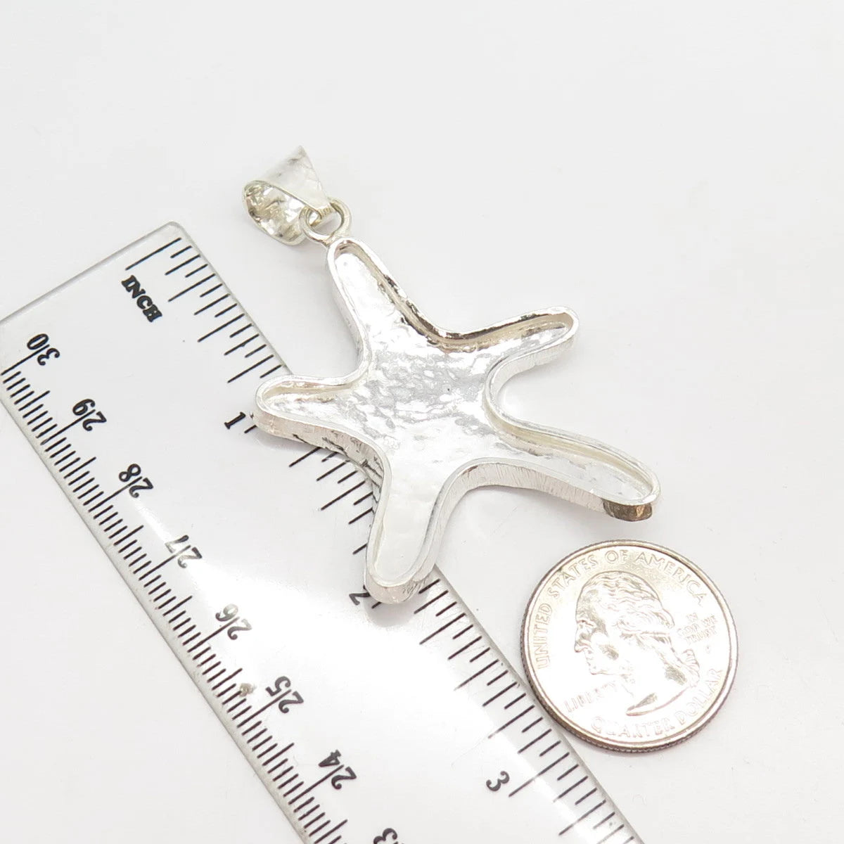 925 Sterling Silver Vintage Hammered Finish Sea Star / Starfish Pendant