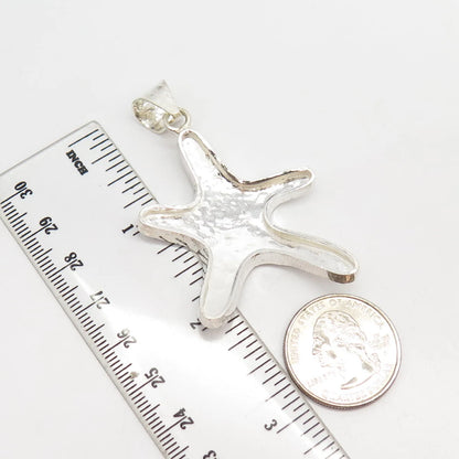 925 Sterling Silver Vintage Hammered Finish Sea Star / Starfish Pendant