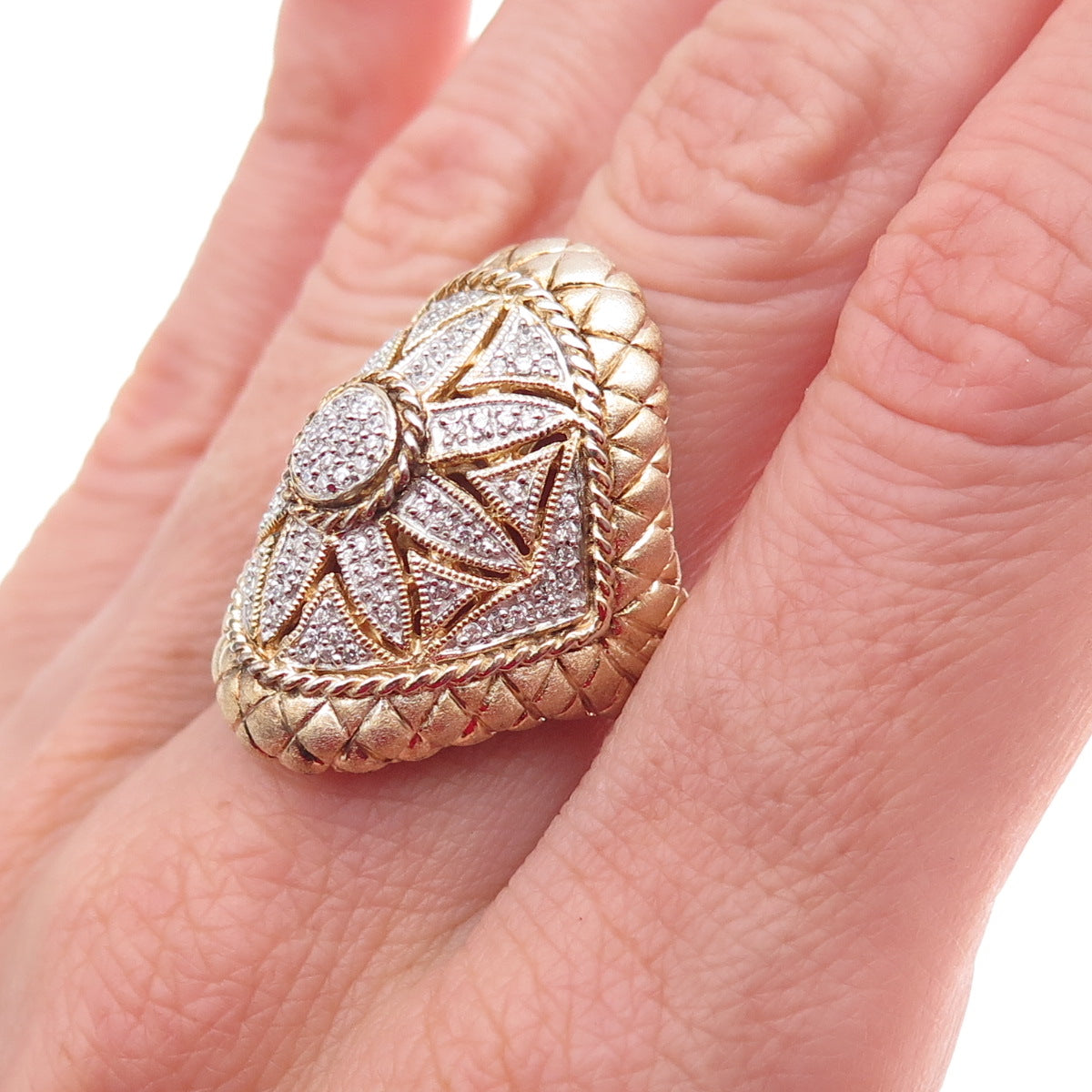 925 Sterling Silver 2-Tone Round-Cut C Z Floral Ring Size 9.25