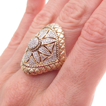 925 Sterling Silver 2-Tone Round-Cut C Z Floral Ring Size 9.25