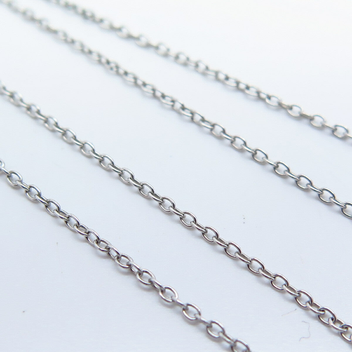 925 Sterling Silver / 10K Gold Italy Real White Diamond Rolo Chain Necklace 17"
