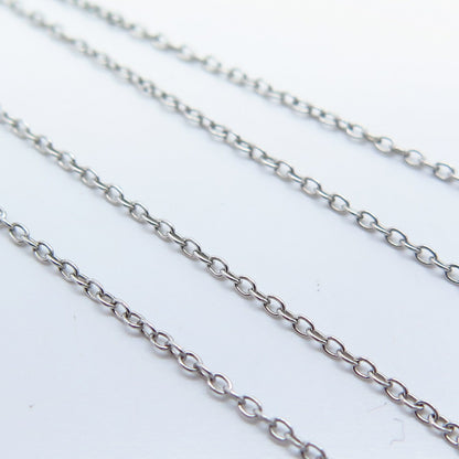 925 Sterling Silver / 10K Gold Italy Real White Diamond Rolo Chain Necklace 17"