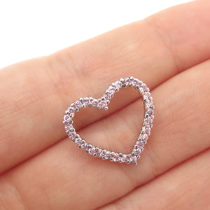 ROSS SIMONS Sterling Silver Round-Cut Pink C Z Heart Mini Slide Charm Pendant