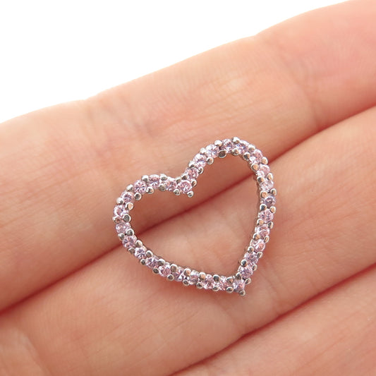 ROSS SIMONS Sterling Silver Round-Cut Pink C Z Heart Mini Slide Charm Pendant