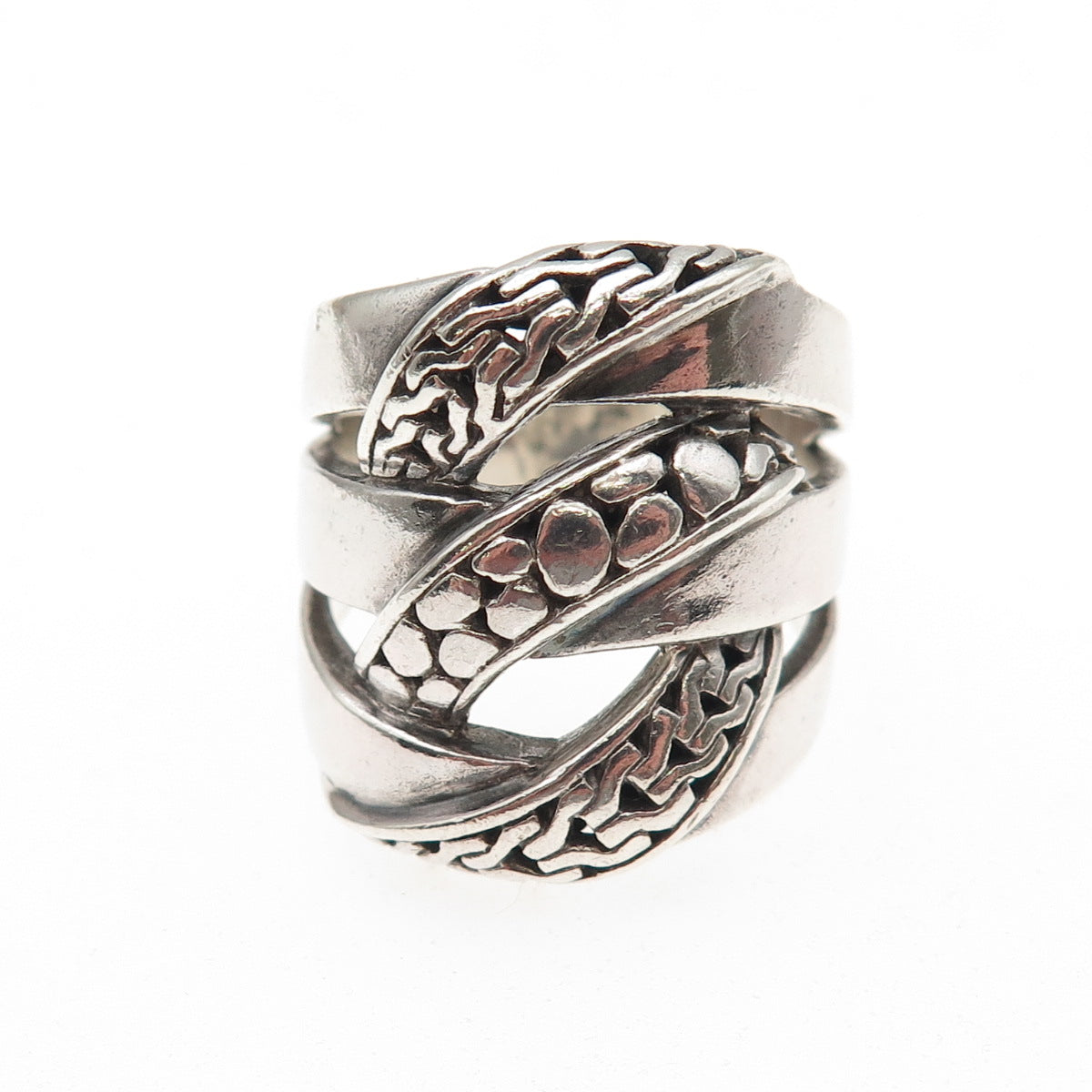 Sarda 925 Sterling Silver Vintage Interlocked Link Oxidized Ring Size 8
